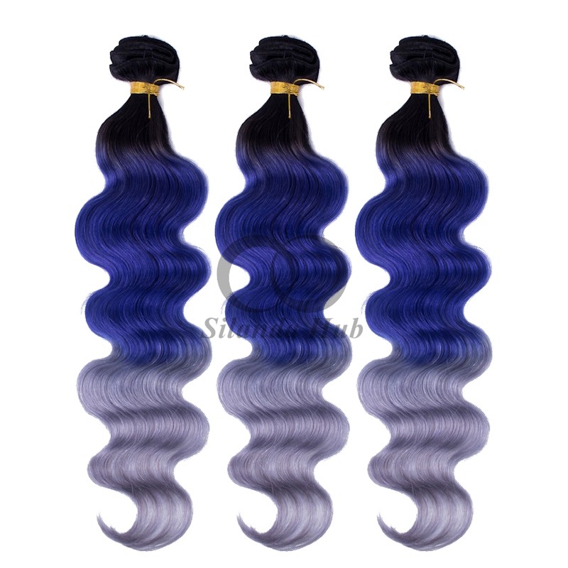 #T1B/Blue/Grey Body Wave Remy Human Hair Bundles Sew In Weave Bundles Brazilian Bundle Deals