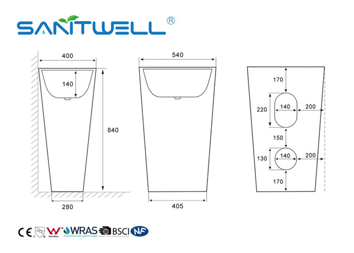 Commercial Fashionable Bathroom Pedestal Basins Ceramic Material For Hand Cleaning