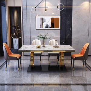 Quality Stainless Steel Marble Dining Table Chair Sets With Velvet / PU Seat wholesale