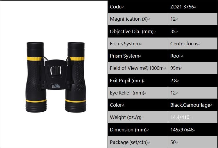 12x Magnification Kandar Portable Folding Binoculars Essential for Kids' Adventures