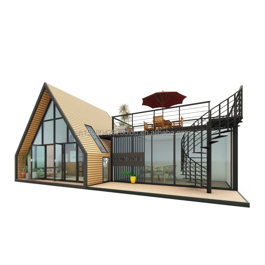 Small Wooden Houses Cabin/Tiny Triangle Shape Steel Structure A-Frame House Kit Chinese Design Style for Hotels and Living