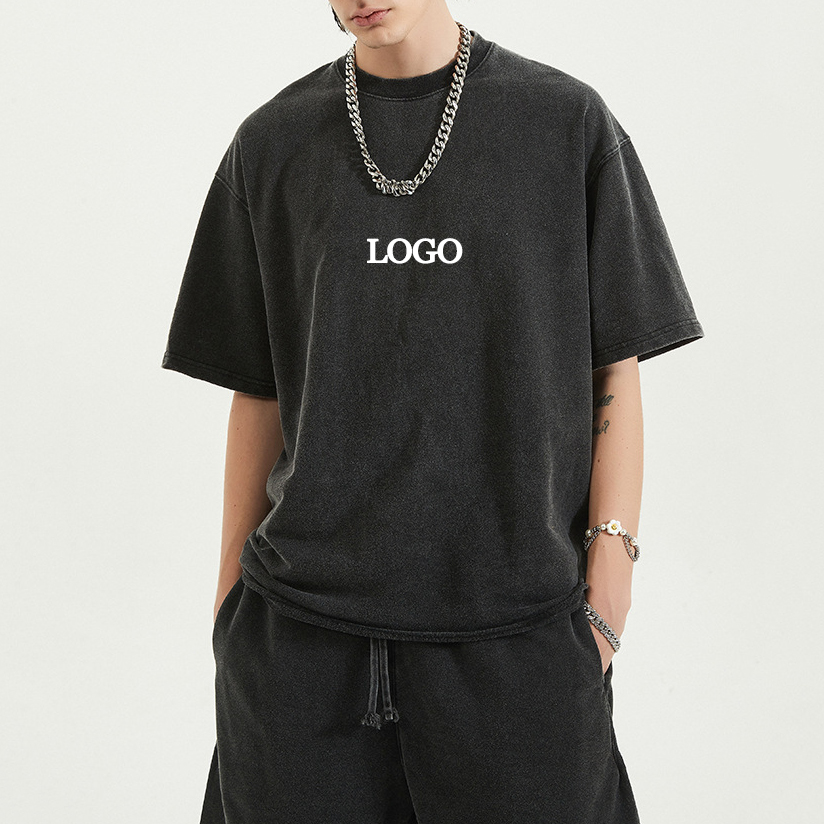 Men's Custom Logo Oversized 100% Cotton Sportswear Tracksuit T-shirt and Shorts Set