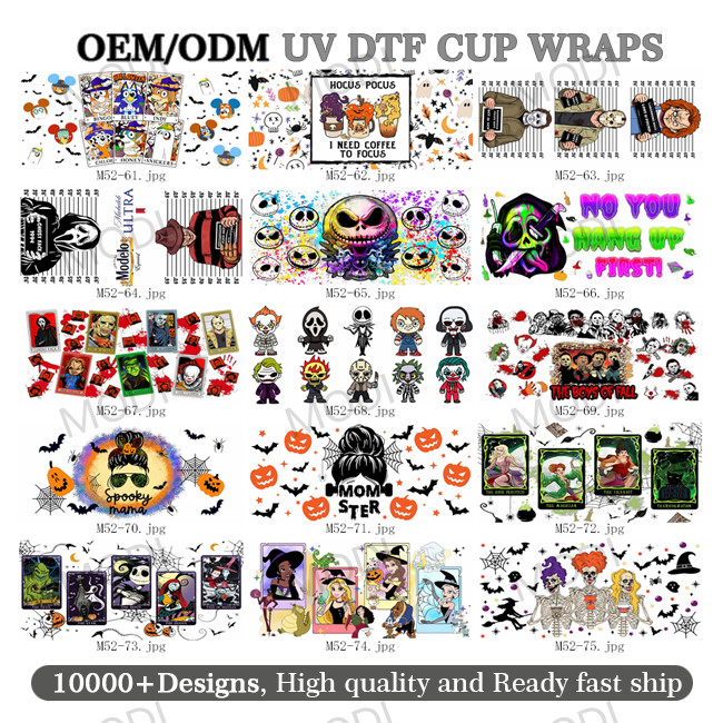 16OZ UV DTF Transfers For Halloween Cup Wrap Designs On Glass Tumblers