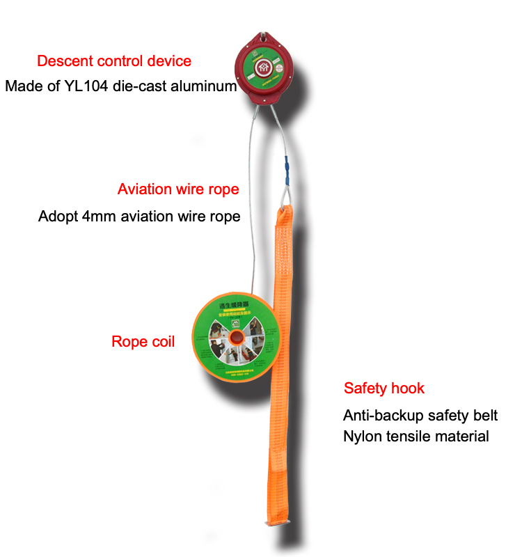 Fire Fighting Rescue Emergency Escape Equipment Controlled Descent Device 15m-100m