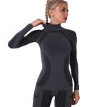 Seamlessly knit sexy striped moisture wicking long sleeve yoga suit running