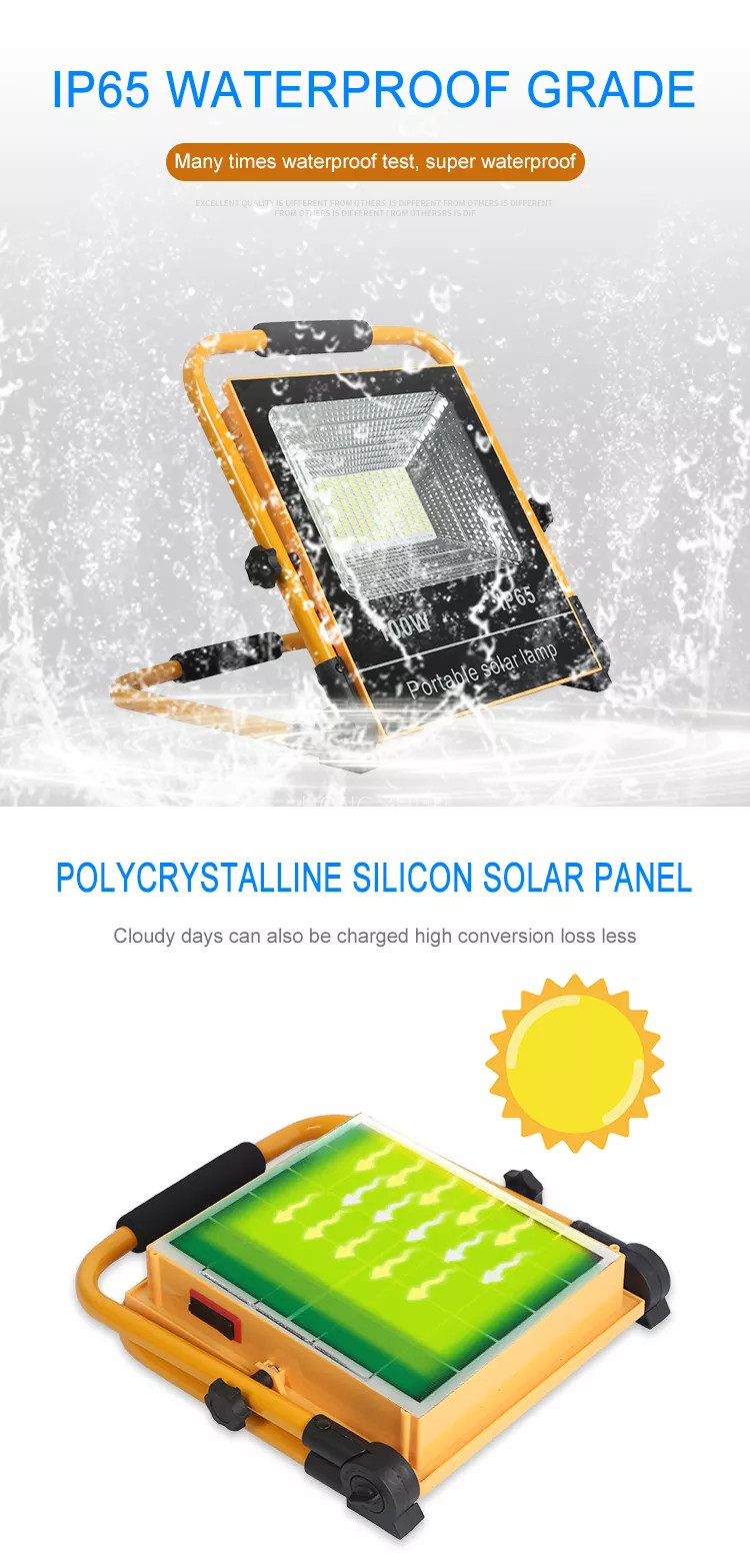 Lithium Battery LED Solar Powered Flood Lights 100W For Corridors