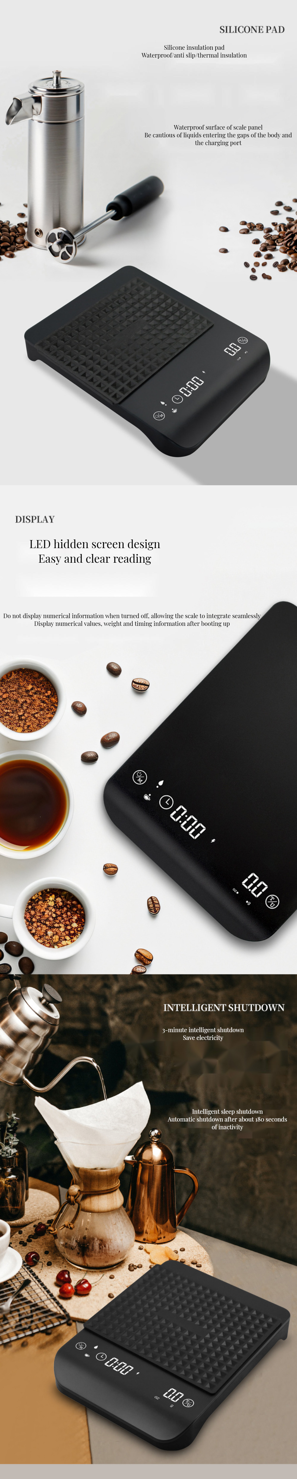 3kg/0.1g Rechargeable Digital ABS Coffee Scale with Timer High Precision and Stocked