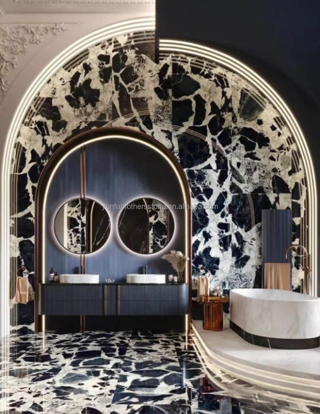 Polished Napoleno Black Marble Glossy Stone for Hotel Villa Long Wall Panel Floor Tile