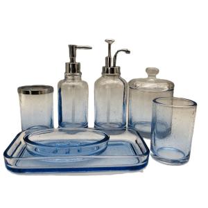 Quality Bathroom Cleaning Glass Bath Accessories Set Ombre Blue Bubble Effect wholesale