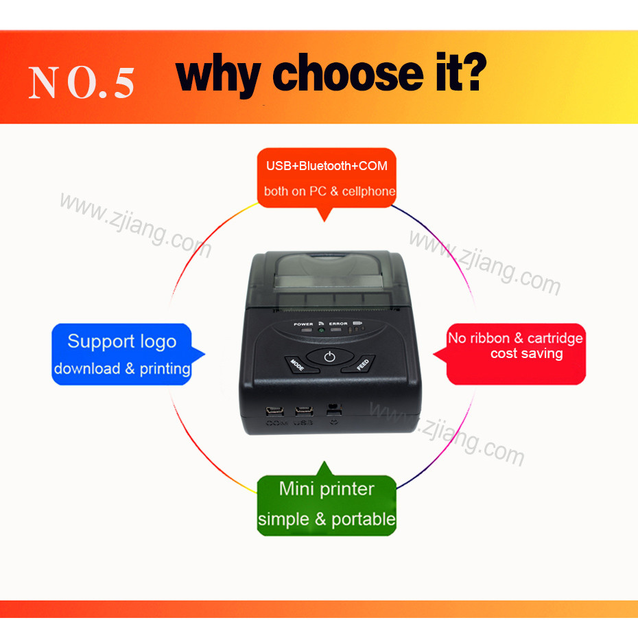 Bluetooth POS Thermal Printers 58mm Wireless Thermal Printer For Shipping Labels