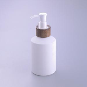 Quality 200ml Oblique Shoulder Coated White Glass Bamboo Cosmetic Jars With Wooden Cap wholesale