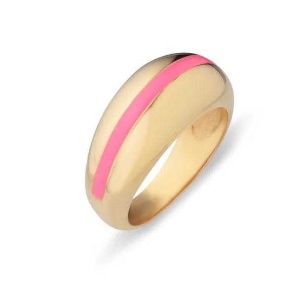 Wholesales 18K Gold Plated Stripe Pink Enamel Dome 925 Sterling Silver Women's