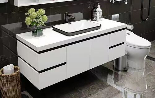 Directly Sell Modern Furniture White Vanity Pvc Bathroom Cabinet with Washing Basin