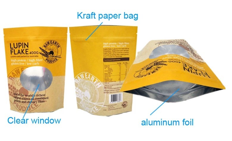 Plastic stand up food bag packaged nuts and snacks fruit and nut packaging