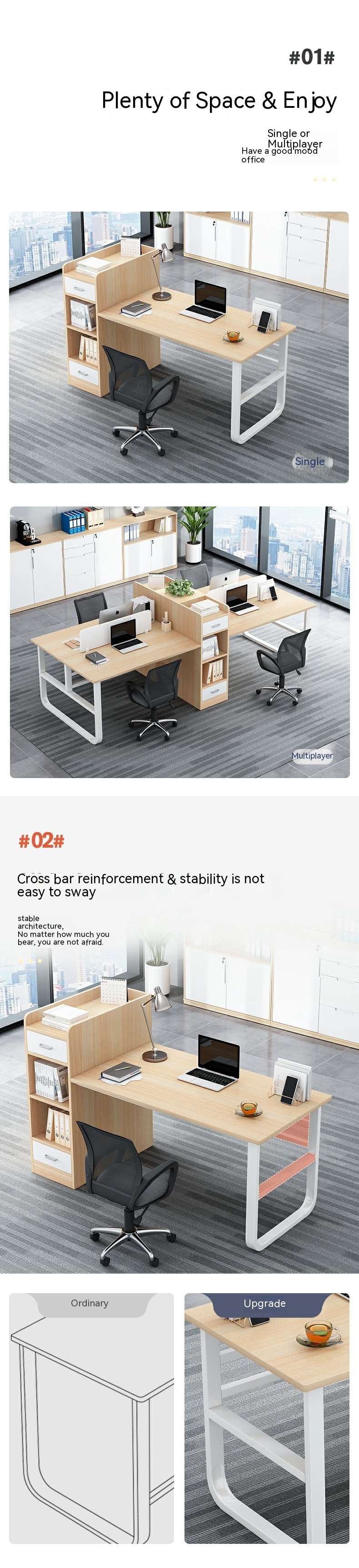 2 Seater Office Furniture Staff Table Modular Workstation with Drawer in Modern Style