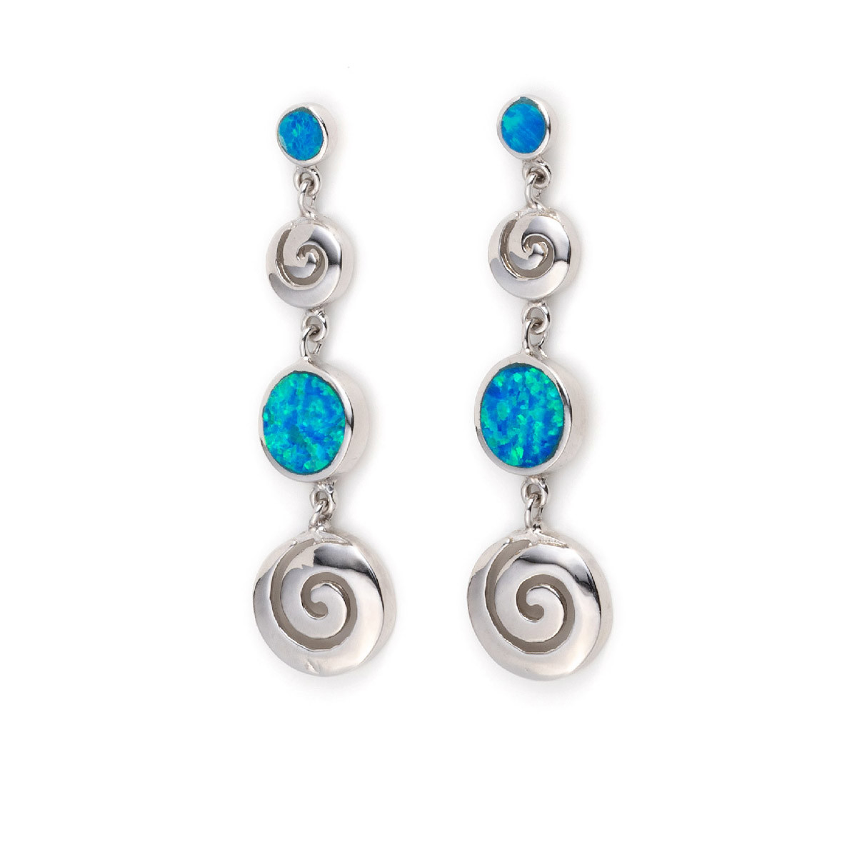 925 With Sterling Silver Greek Key Blue Opal Dangle Meander Meandros Earrings For Women