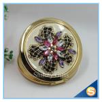 Shinny Gifts Luxury Rhinestone Flower Design Metal Compact Mirror Small Makeup
