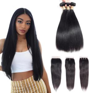 Quality Three Part 4 X 4 Closure 100 Human Hair Extensions / Remy Human Hair Straight wholesale