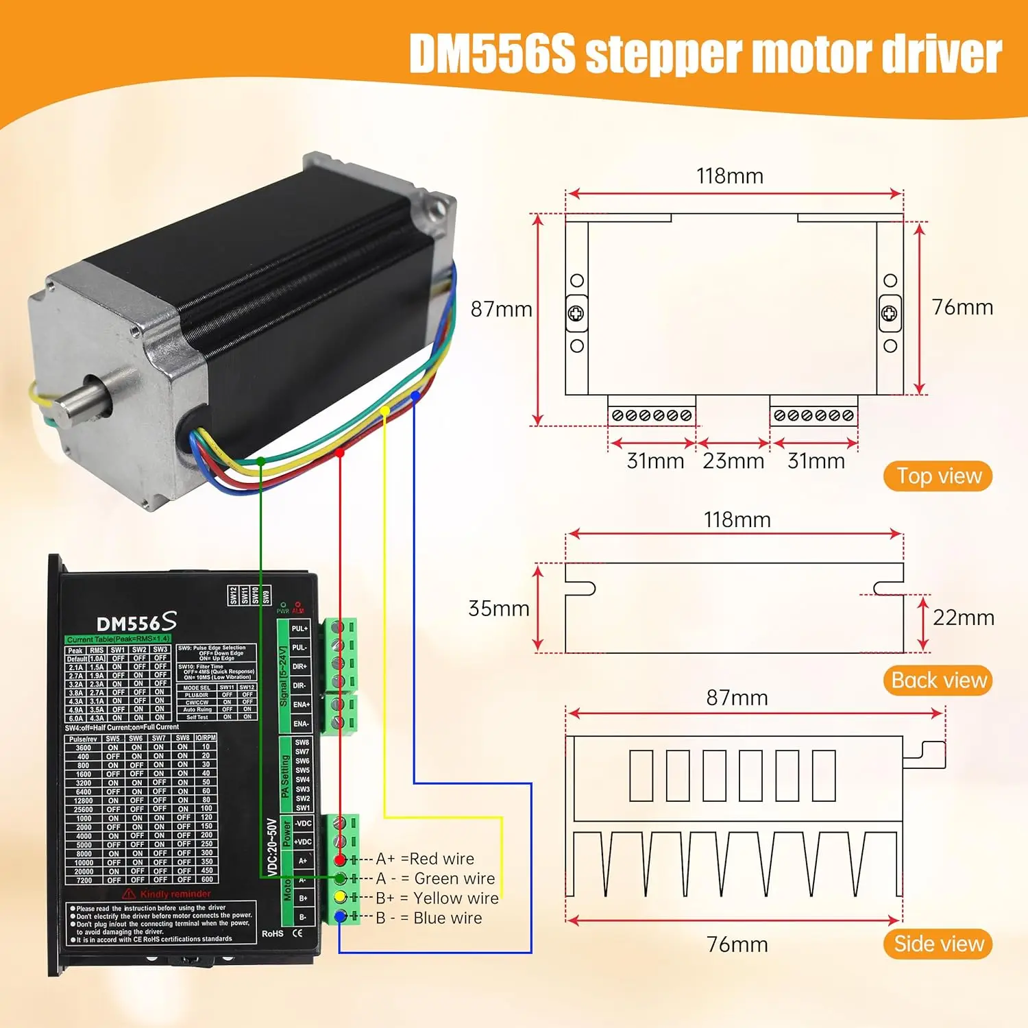 Dual Shaft CNC Controller Kit MACH3 Nema23 Stepper Motor USB 4 Axis 112mm