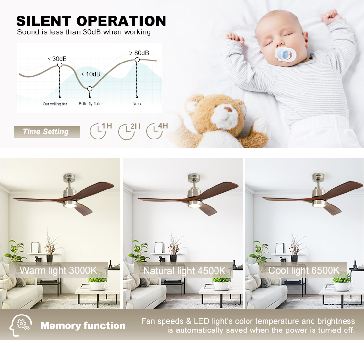 110-240V/50Hz-60Hz Input Voltage V LED Ceiling Fan with Metal Body and Solid Wood Blades