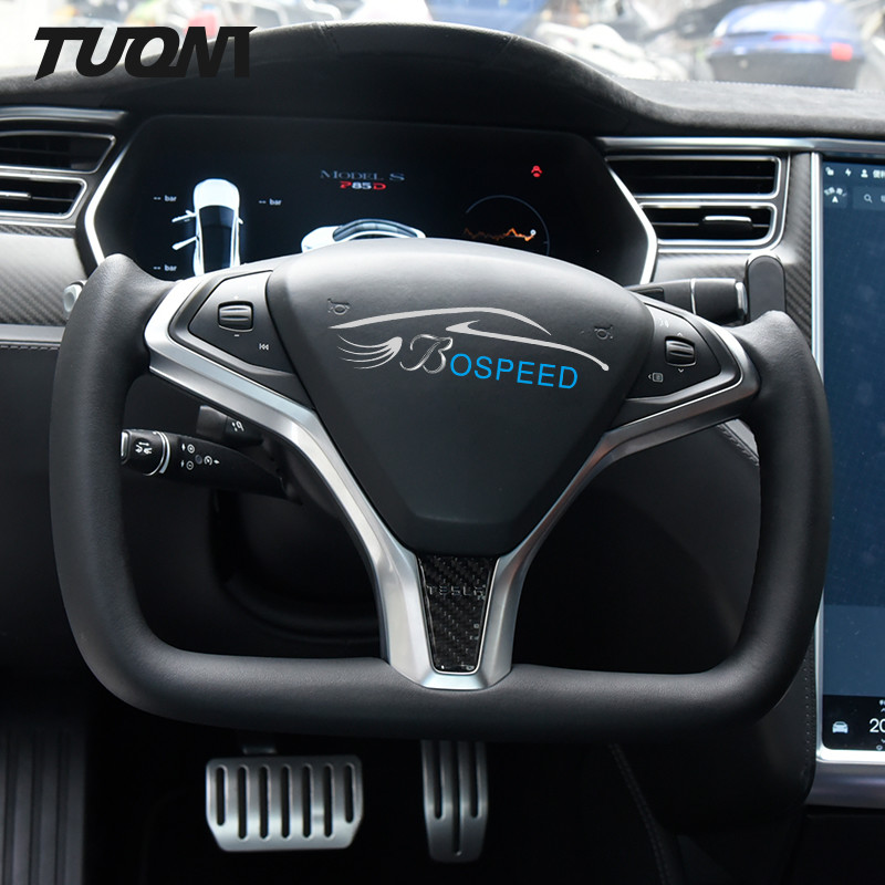 Leather Tesla Carbon Fiber Yoke Steering Wheel Ergonomic Grip