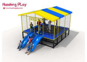Quality Combined Trampoline Park Equipment , 25 Sqm Square Trampoline With Slide Roof wholesale