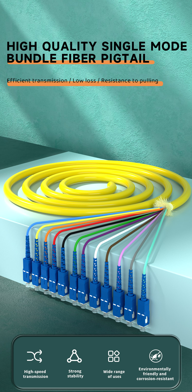 HXCOWO 12 Core Bundle SC Pigtail G657A1 A2 1 Meter Customized Length Fiber Optic Pigtail