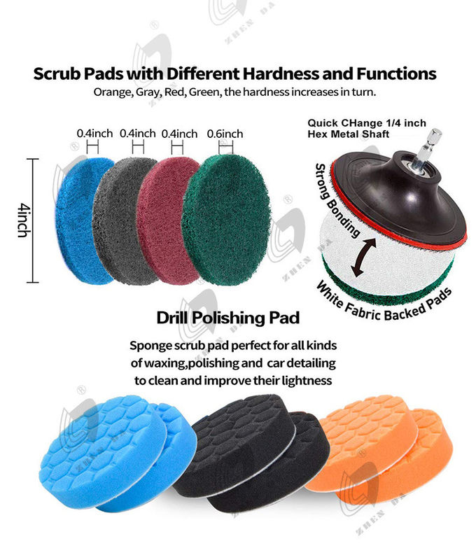 31pcs 3.5" Drill Cleaning Brush Scrouing Scrubber Sponge Pads For Kitchen Car Cleaning