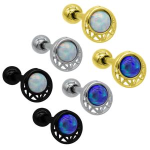 Quality Earring Cartilage Daith Piercing Jewelry Hollow Moon Shaped Inlaid With Opal Gem wholesale