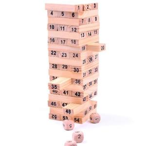Quality 54 Pieces Digital Children'S Stacked Wooden Tumbling Tower Light Brown wholesale