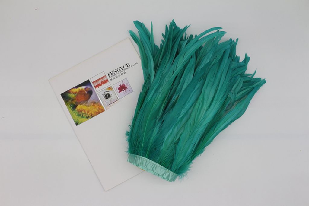 6-8inch Dyed Rooster Coque Feather Fringe Trim with Satin Ribbon