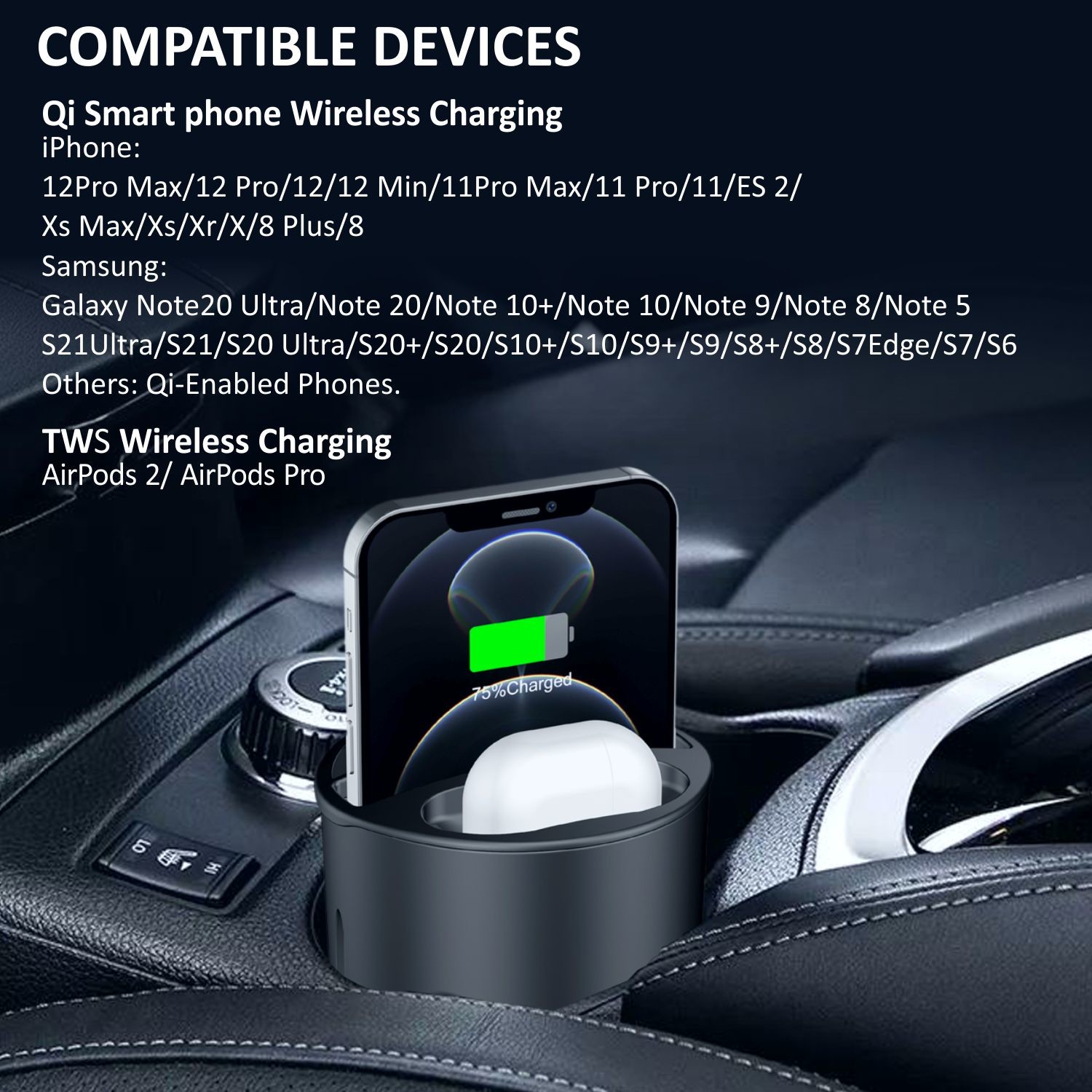 Cup-shape Charger 15W Wireless fast Charging with 5V/2A USB output