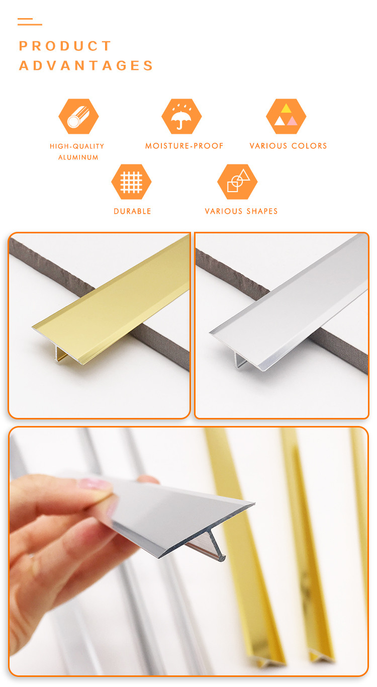 Brushed Aluminum Tile Trim 7.5mm Height Ceramic Protection T Shape