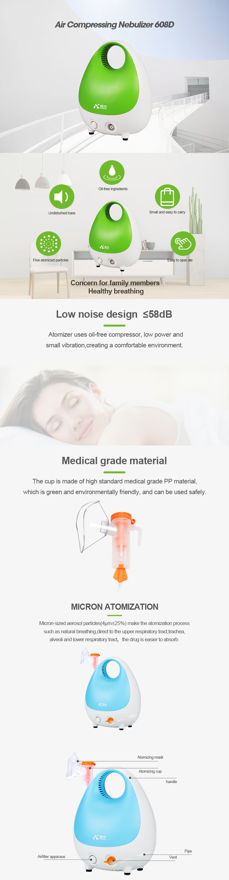 On sales high quality 608D colorful inhaler portable nebulizer with waterdrop design