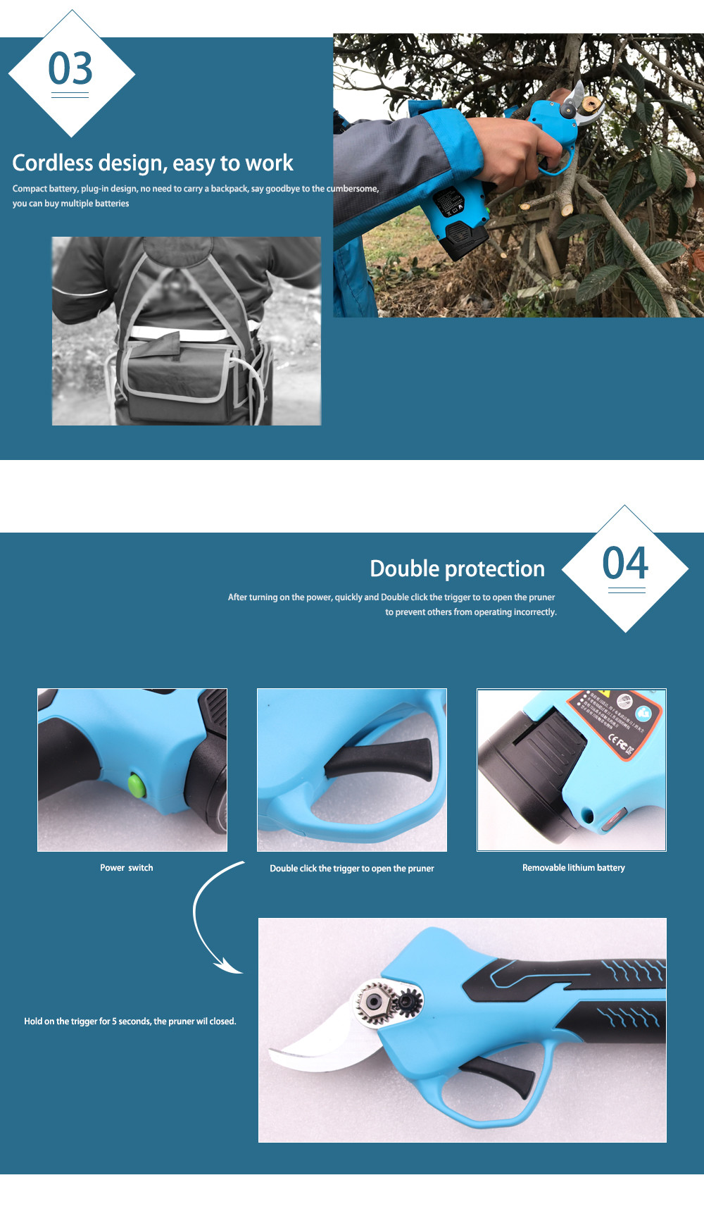 Swansoft 16.8V Cordless Electric Rechargeable Lithium Pruning Shears Secateur Branch Cutter 2.5CM Battery Orchard Pruner