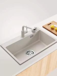 Quality White Composite Quartz Undermount Kitchen Sink 635mm Length Without Faucet wholesale