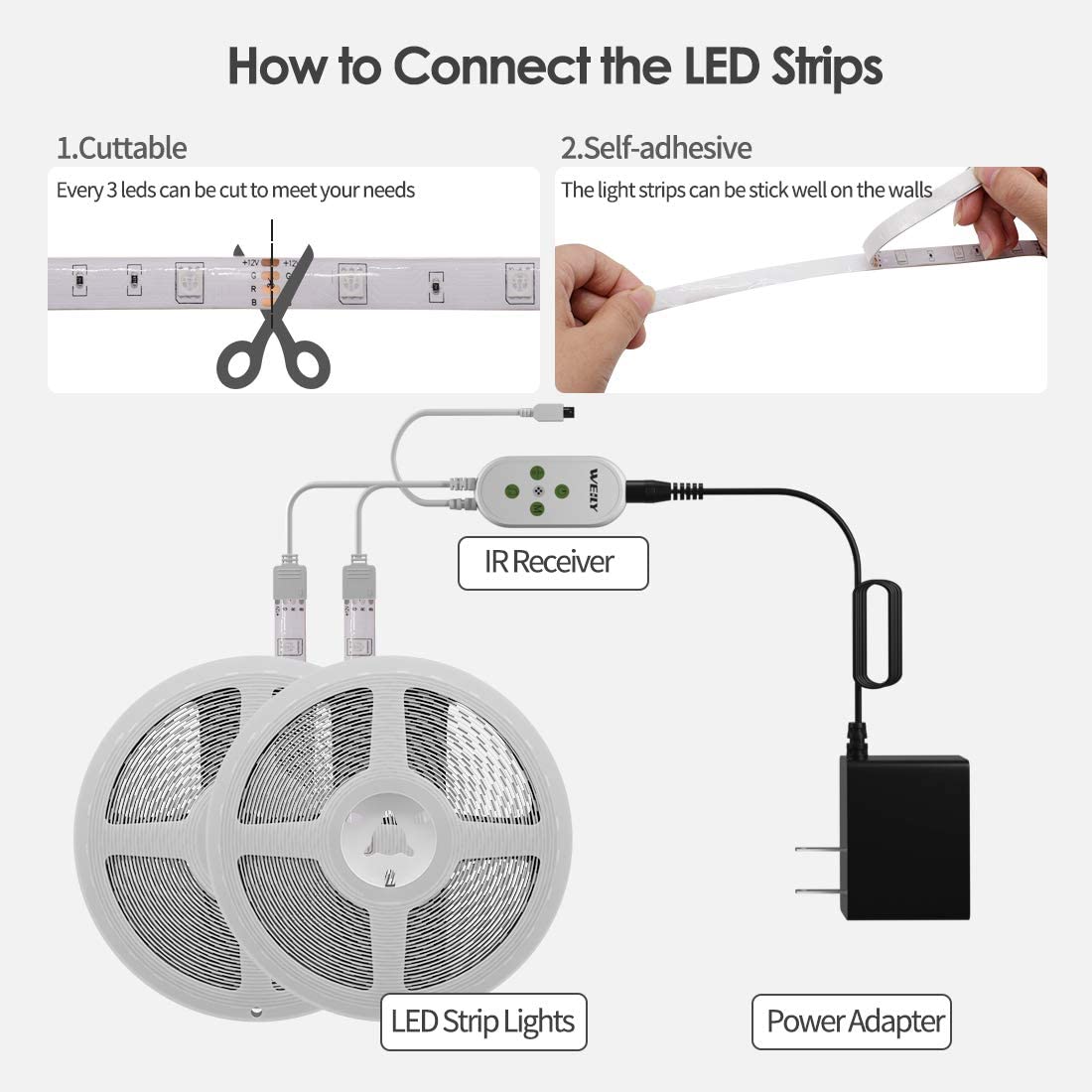 180LEDS 10M RGB 5050 Led Strip Light with TUYA WIFI Control 24Key IR Remote and Music Sync PCB Width 10mm