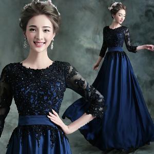Quality Black O Neck Three Quarter Sleeves Elegant Evening Dresses TSJY013 wholesale