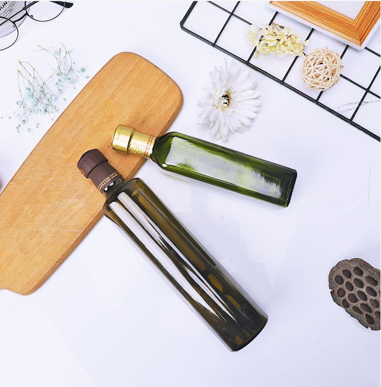 Healthy Lead Free Glass 1000ml 500ml 250ml Empty Oil Bottle with Kitchen Shrink Cap
