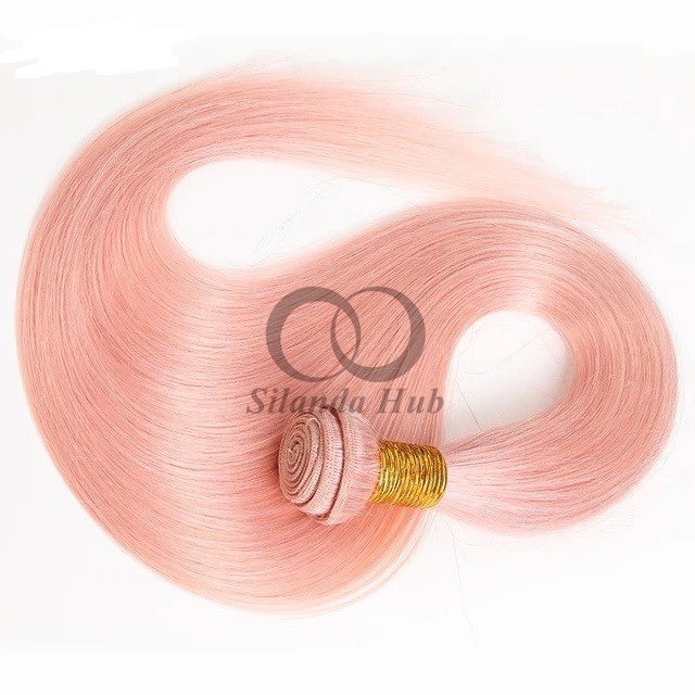 Pink Straight Remy Human Hair Bundles Sew In Weave Bundles Brazilian Bundle Deals