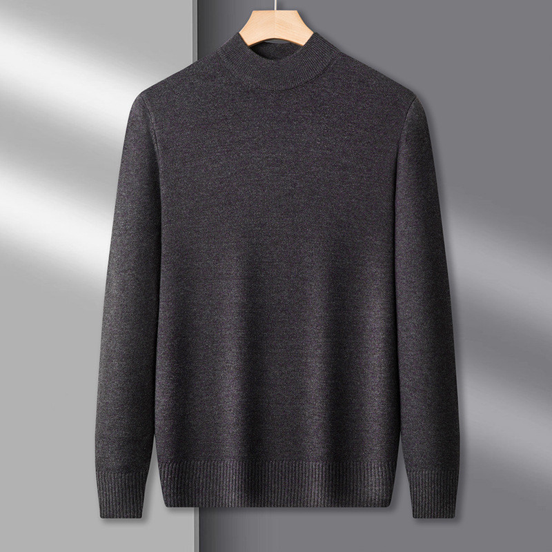 Men s Sweaters with Ribbed Hem for Fall/Winter Half High Collar Woolen Crew Neckline and Seasonal Style