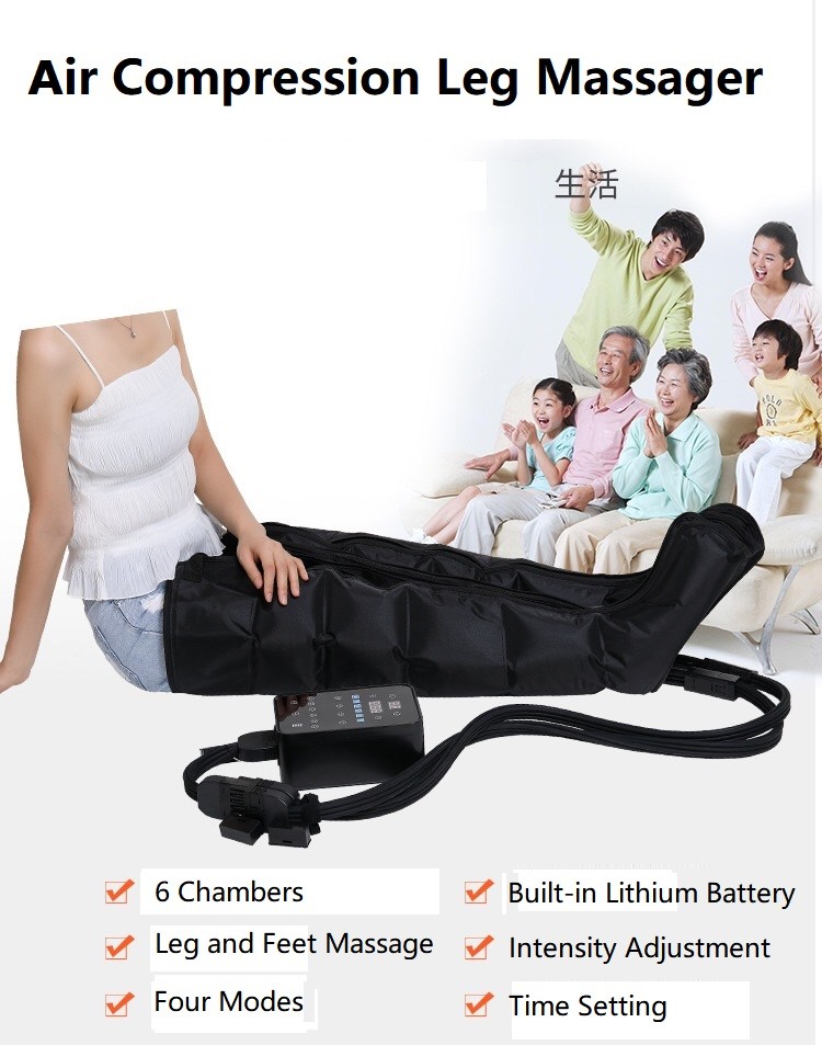 Battery Powered Air Compression Leg Massager Rechargeable 6 Chamber
