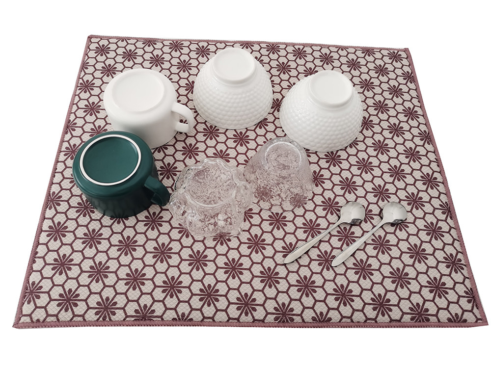 Customized Pattern Microfiber Dish Drying Mat For Kitchen Counter Mat