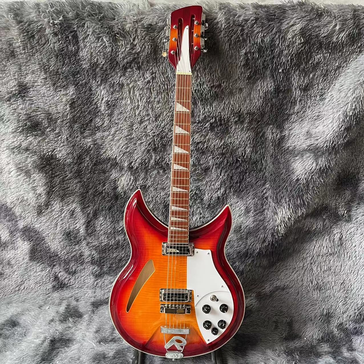 Custom Flamed Maple Top Ricken 381 Style 6/12 String Electric Guitar in Cherry Burst Color