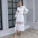 Embroidered Long Sleeve Lace Maxi Dress Plain Pattern For Wedding