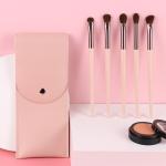 5pcs Pink Travel Brush Set , Pony Hair Eyeshadow Blending Brush With PU Pouch