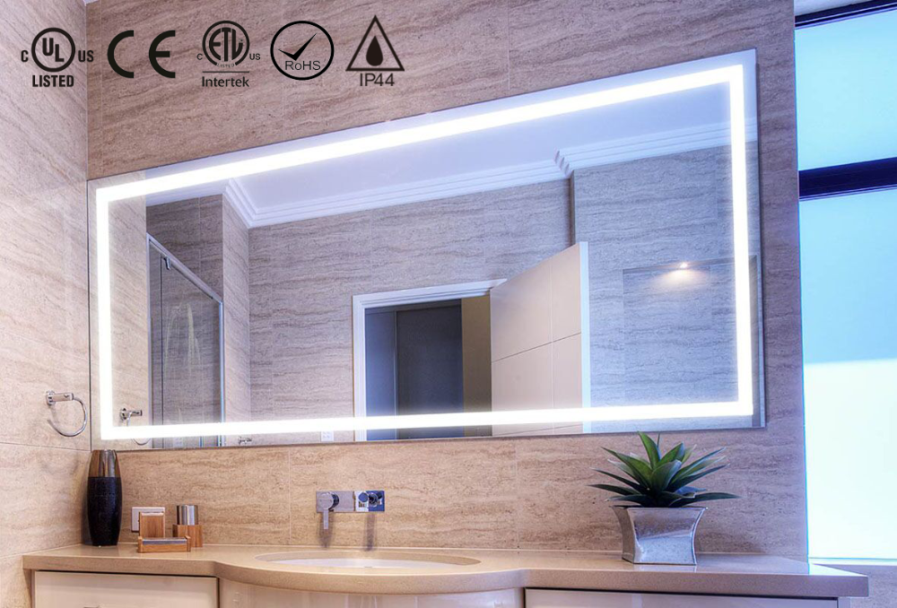 Wall Backlit Feature Rectangle Backlit Bath Light Mirror for Hotel ETL Certification