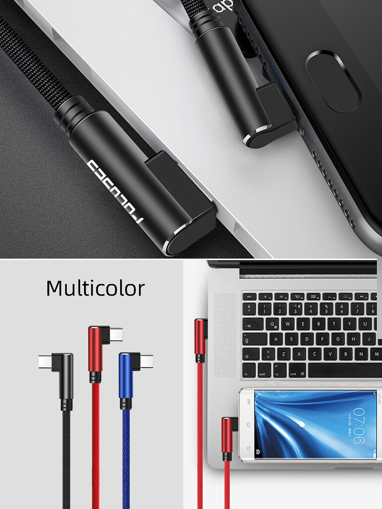 Wholesale Nylon Type C To USB 2.0 Type C Cable 90 Degree Angle USB C Cable Fast Charge Cable Data Cable