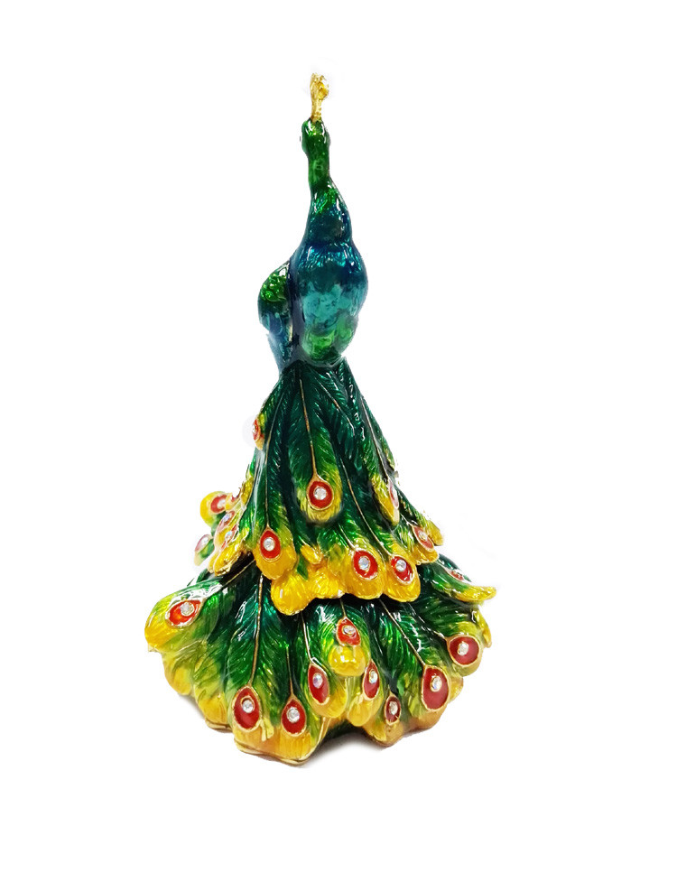Shinny Gifts China Manufacturer Peacock Trinket Box Metal PeacockJewelry Box Pewter Box