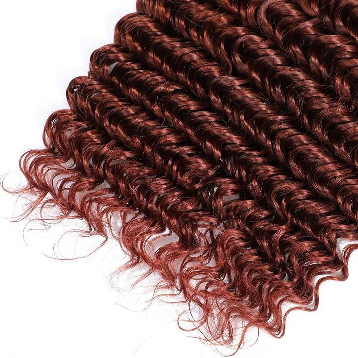 #33 Dark Auburn Deep Wave Remy Human Hair Bundles Sew In Weave Bundles Brazilian Bundle Deals